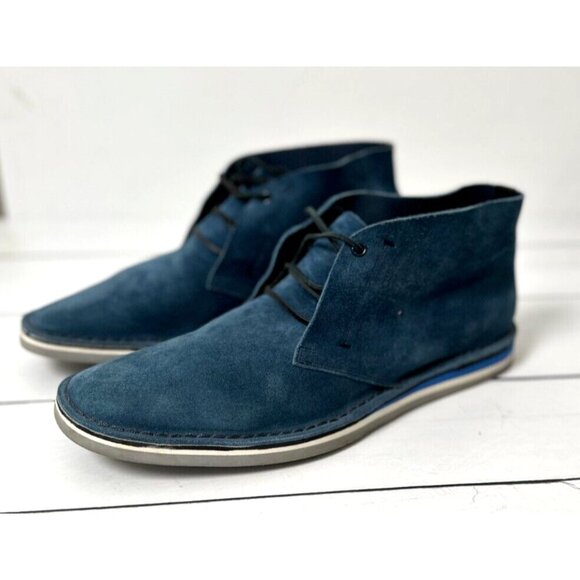 SERGIO ROSSI Men's Blue Suede Round Toe Lace-Up Chukka Boots Size 11 - Picture 5 of 12